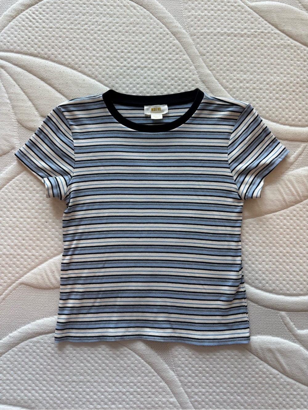 Anthropologie Maeve: The Blair Baby Tee Striped Edition Blue White Black Medium